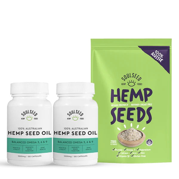 Hemp 'True Health' Bundle - 2x 120 Plain Caps, 250g Seeds
