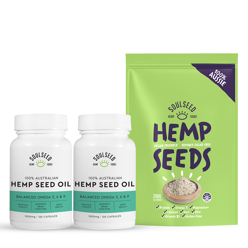 Hemp 'True Health' Bundle - 2x 120 Plain Caps, 250g Seeds